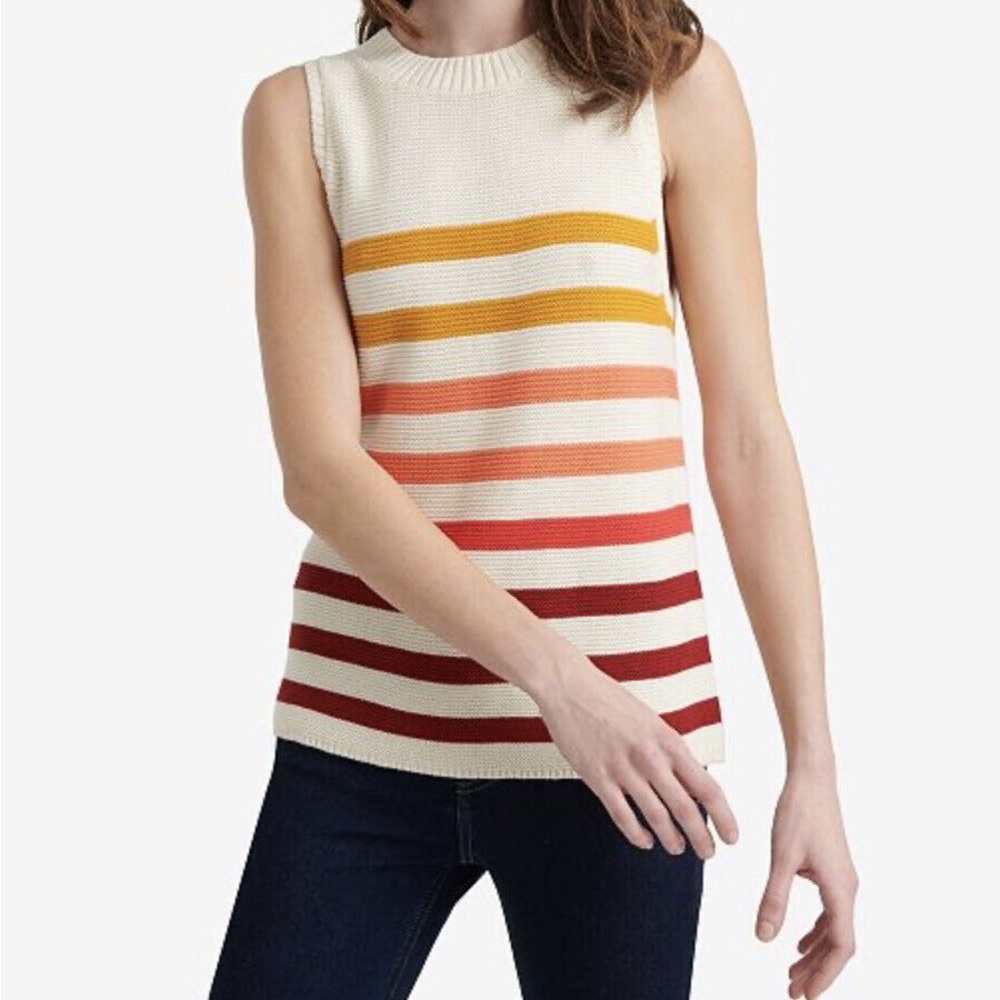 Lucky Brand Womens Ivory Knit Ombre Striped Tank Top Sweater​